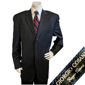 Giorgio Cosani Mens 2pc Suit 46L 40x32 Super 140s Wool Hand Tailored Pinstripe